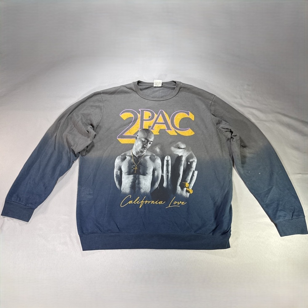 2Pac California Love Pullover Sweatshirt Mens 2XL Ombre Blue Grey Graphic Crew